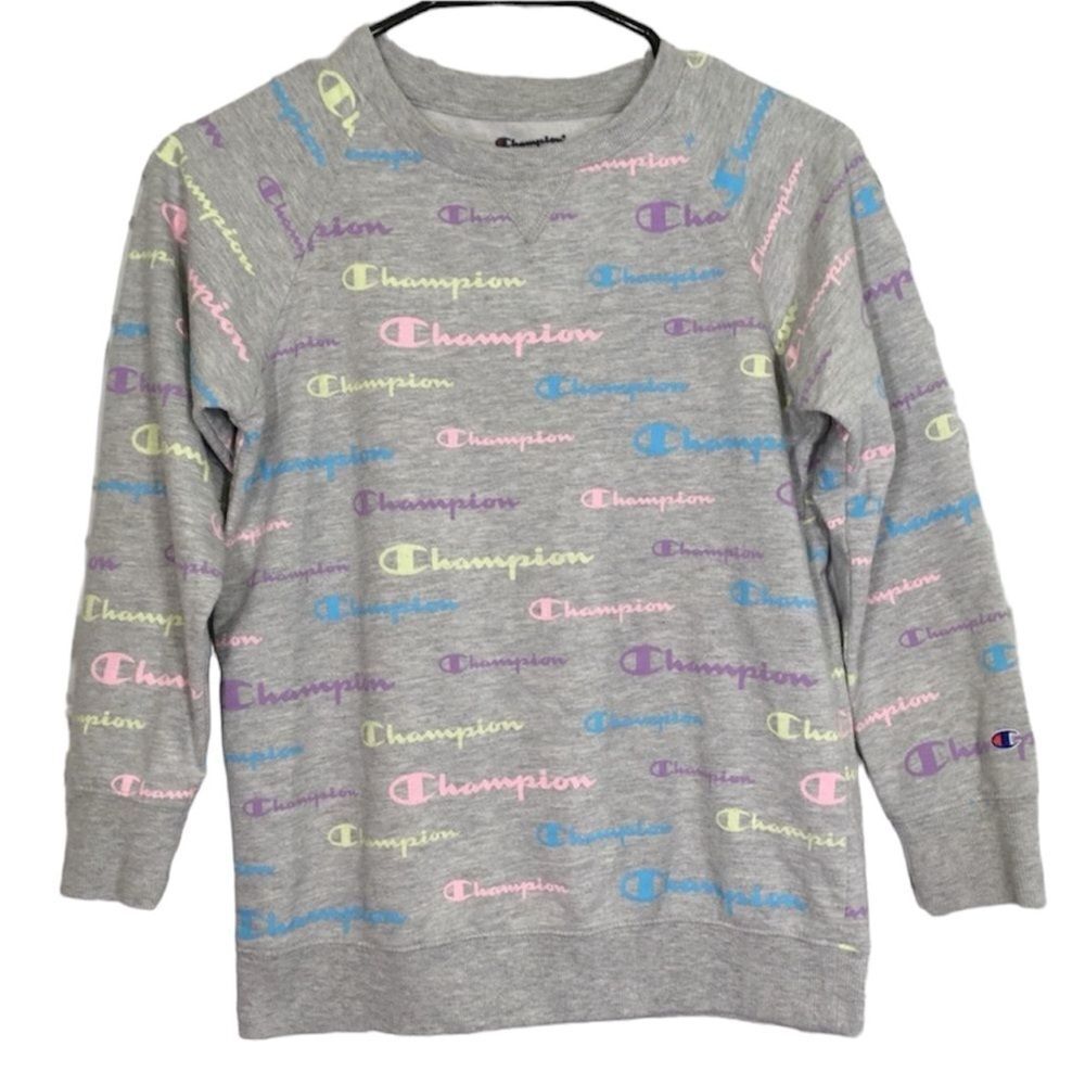 CHAMPION MULTI COLOR LOGO CREW NECK‎ PULLOVER LONG SLEEVE SWEATSHIRT GIRL’S L